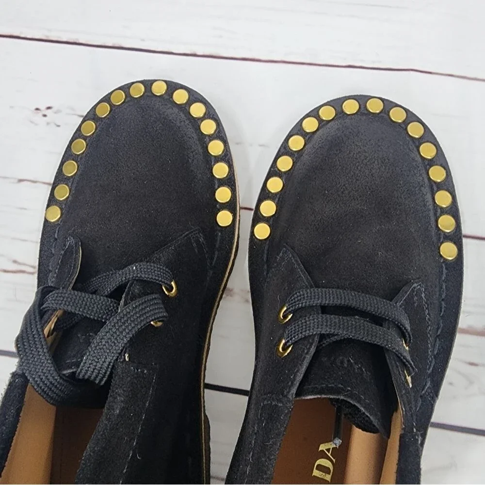 Prada Studded Lace-Up Desert Chukka Boots in Black Nubuck 35 5